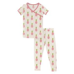 NEW KICKEE girls' short sleeve kimono pajama set in strawberry pineapples